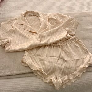 Elegant Cream Striped Pajama Set